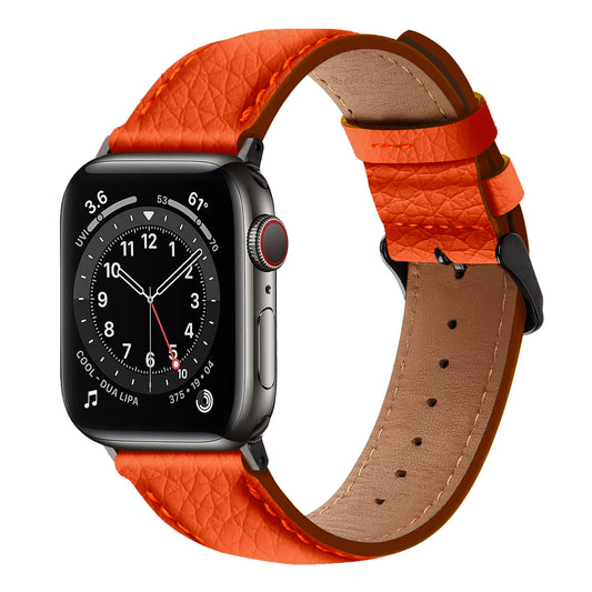 Amur Apple Watch Genuine Leather Strap – Orange/Black