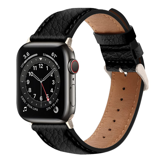 Amur Apple Watch Genuine Leather Strap – Black/Titanium