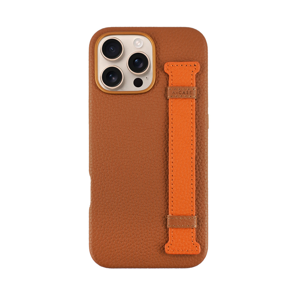 Amur Pro Leather Case For iPhone 16 Series-Brown/Orange