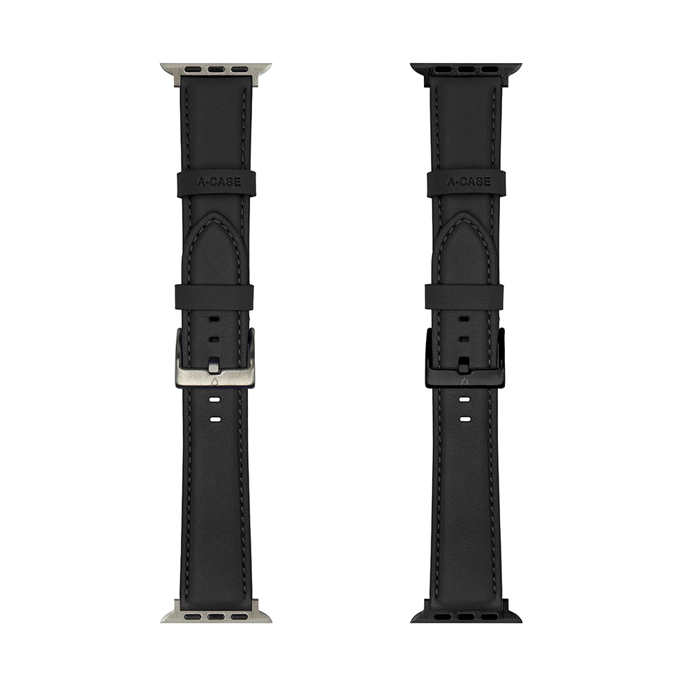 Elmas American Leather Apple Watch Strap with Silver Buckle-Black