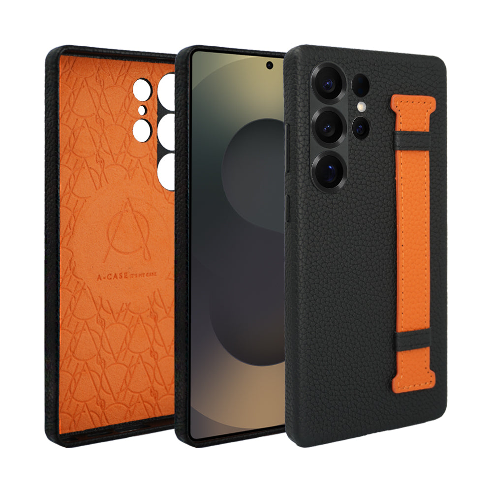 Amur Pro Series A-Case for Samsung Galaxy S25 Ultra - Slim & Lightweight Genuine Leather Case with Magnetic Compatibility and Case-Less Touch Feeling (6.9-Inch)"- Brown/Orange