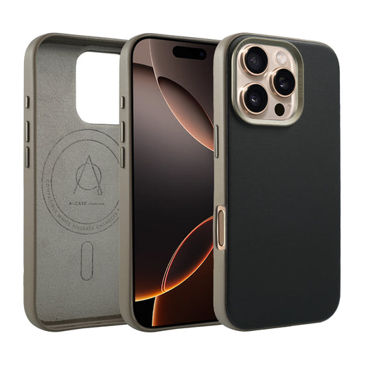 Kilyos Vegan Leather Case For iPhone 16 Series-Black