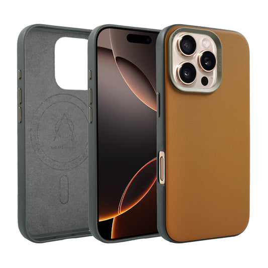 Kilyos Vegan Leather Case For iPhone 16 Series-Brown