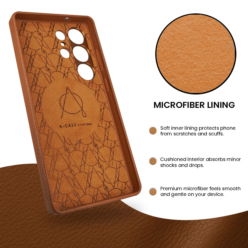 Amur Pro Series A-Case for Samsung Galaxy S25 Ultra - Slim & Lightweight Genuine Leather Case with Magnetic Compatibility and Case-Less Touch Feeling (6.9-Inch)"- Brown/Orange
