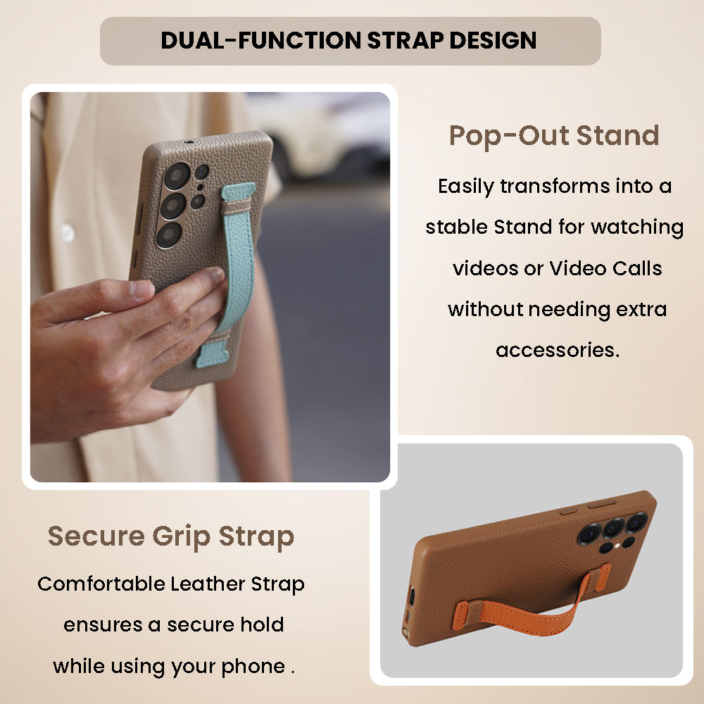 Amur Pro Series A-Case for Samsung Galaxy S25 Ultra - Slim & Lightweight Genuine Leather Case with Magnetic Compatibility and Case-Less Touch Feeling (6.9-Inch)"- Brown/Orange