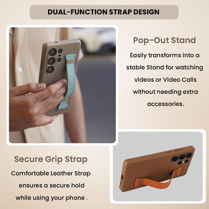 Amur Pro Series A-Case for Samsung Galaxy S25 Ultra - Slim & Lightweight Genuine Leather Case with Magnetic Compatibility and Case-Less Touch Feeling (6.9-Inch)"- Brown/Orange