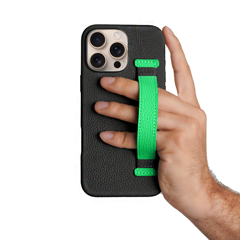 Amur Pro Leather Case For iPhone 16 Series-Black/Green