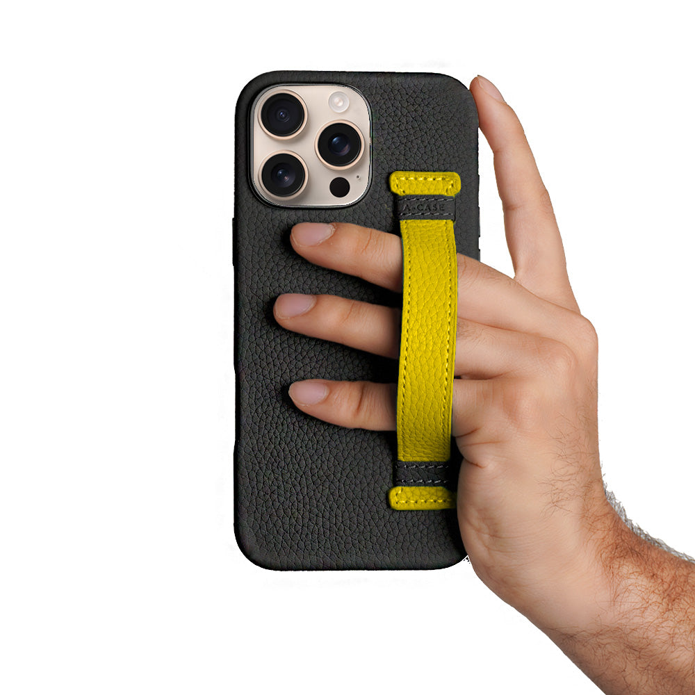 Amur Pro Leather Case For iPhone 16 Series-Black/Yellow