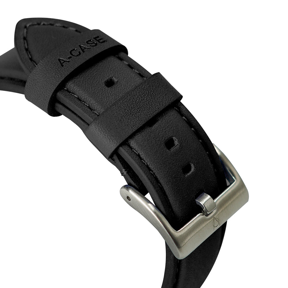 Elmas American Leather Apple Watch Strap with Silver Buckle-Black