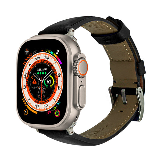 Elmas American Leather Apple Watch Strap with Silver Buckle-Black
