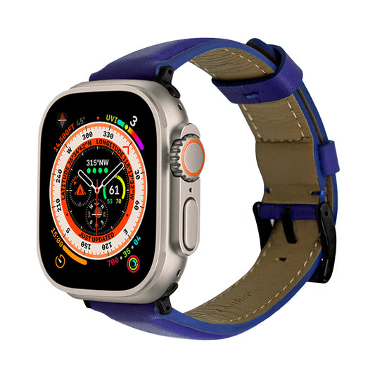 Elmas American Leather Apple Watch Strap with Black Buckle-Blue