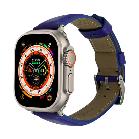 Elmas American Leather Apple Watch Strap with Silver Buckle-Blue