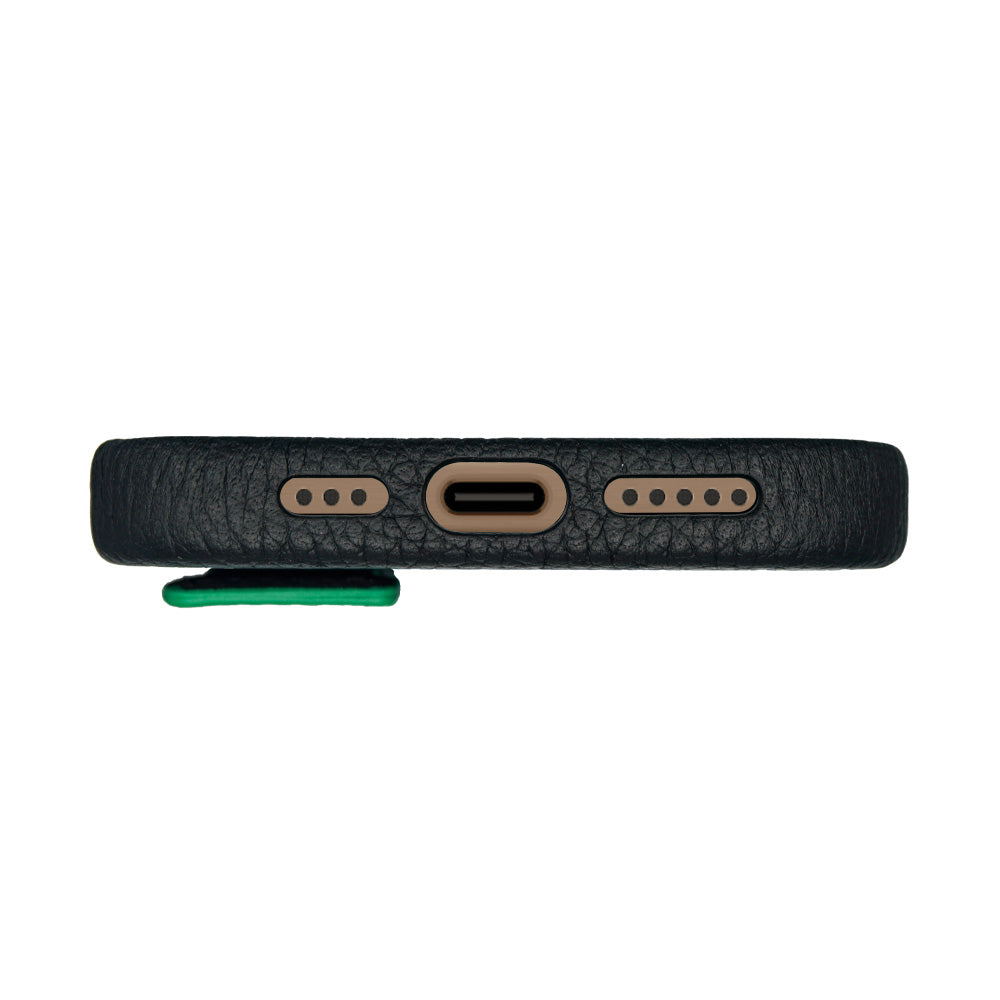 Amur Pro Leather Case For iPhone 16 Series-Black/Green