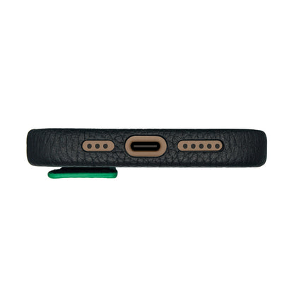 Amur Pro Leather Case For iPhone 16 Series-Black/Green