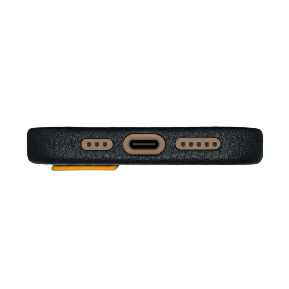Amur Pro Leather Case For iPhone 16 Series-Black/Yellow