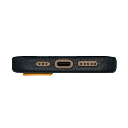 Amur Pro Leather Case For iPhone 16 Series-Black/Yellow