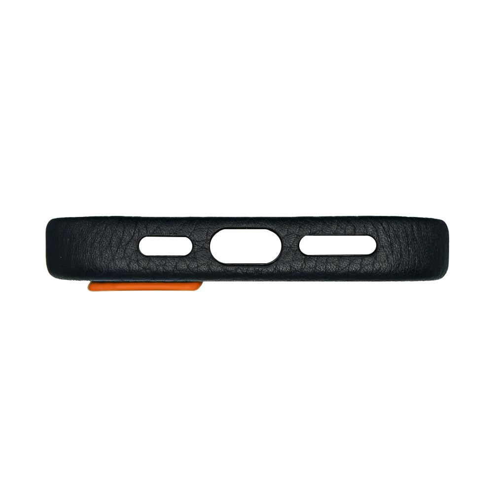Amur Pro Leather Case For iPhone 16 Series-Black/Orange