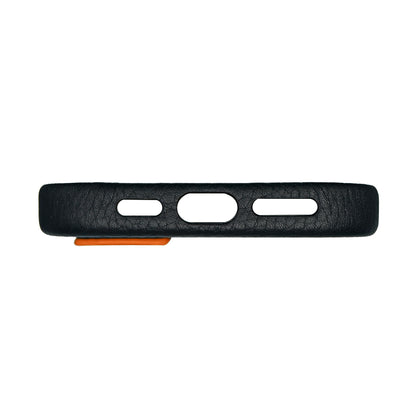 Amur Pro Leather Case For iPhone 16 Series-Black/Orange