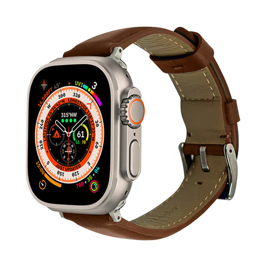 Elmas American Leather Apple Watch Strap with Silver Buckle-Brown