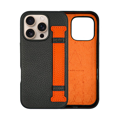 Amur Pro Leather Case For iPhone 16 Series-Black/Orange