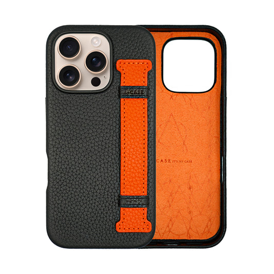 Amur Pro Leather Case For iPhone 16 Series-Black/Orange
