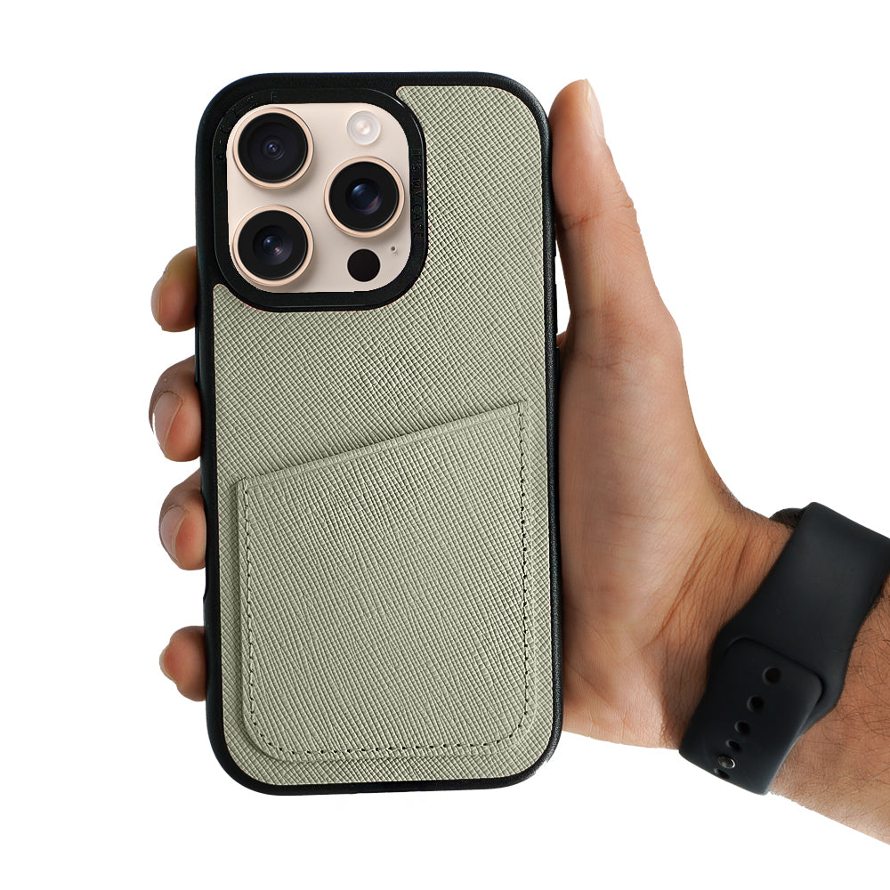 Ambar Leather Case For iPhone 16 Series – Gray