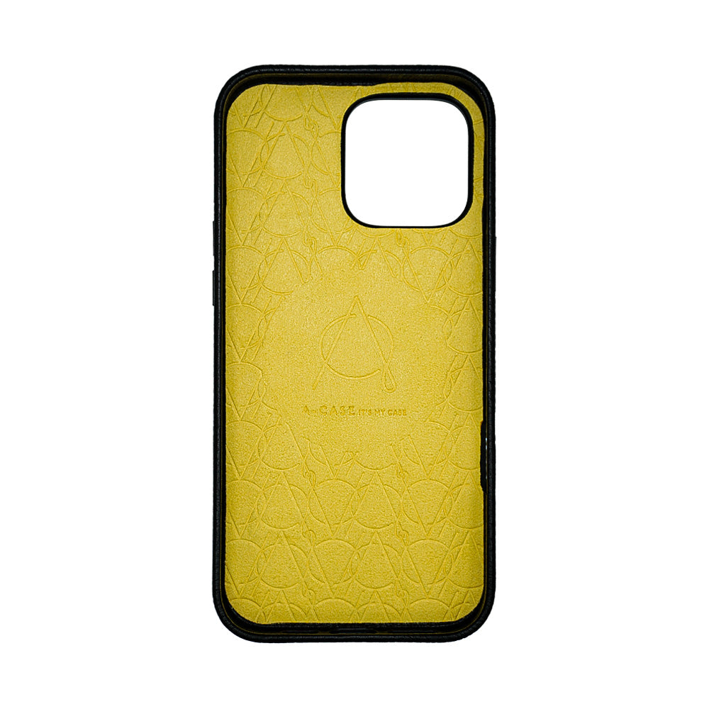 Amur Pro Leather Case For iPhone 16 Series-Black/Yellow