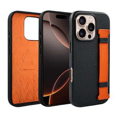 Amur Pro Leather Case For iPhone 16 Series-Black/Green