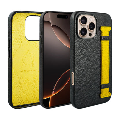 Amur Pro Leather Case For iPhone 16 Series-Black/Green