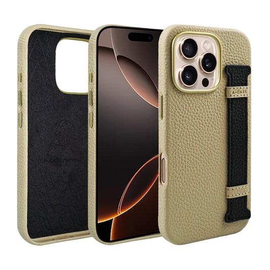 Amur Pro Leather Case For iPhone 16 Series-Beige/Black