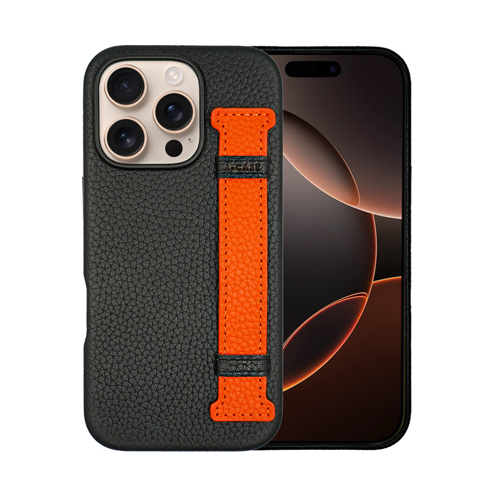Amur Pro Leather Case For iPhone 16 Series-Brown/Orange