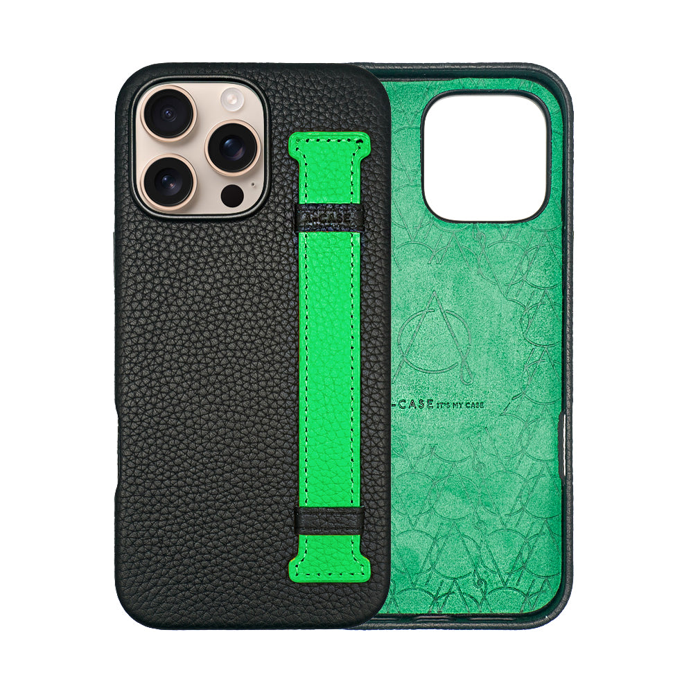 Amur Pro Leather Case For iPhone 16 Series-Black/Green