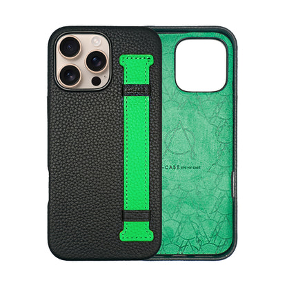 Amur Pro Leather Case For iPhone 16 Series-Black/Green