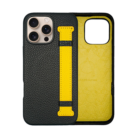 Amur Pro Leather Case For iPhone 16 Series-Black/Yellow
