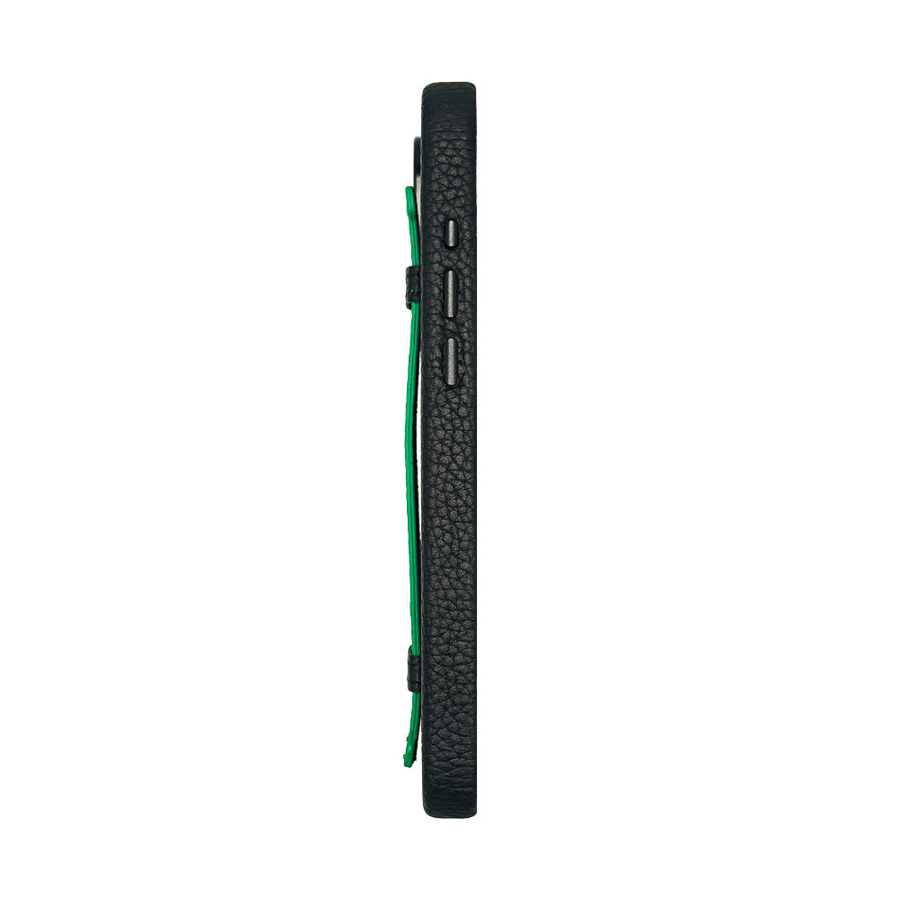 Amur Pro Leather Case For iPhone 16 Series-Black/Green