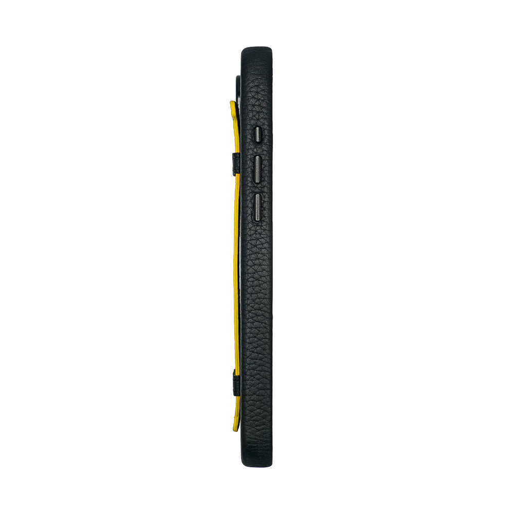 Amur Pro Leather Case For iPhone 16 Series-Black/Yellow