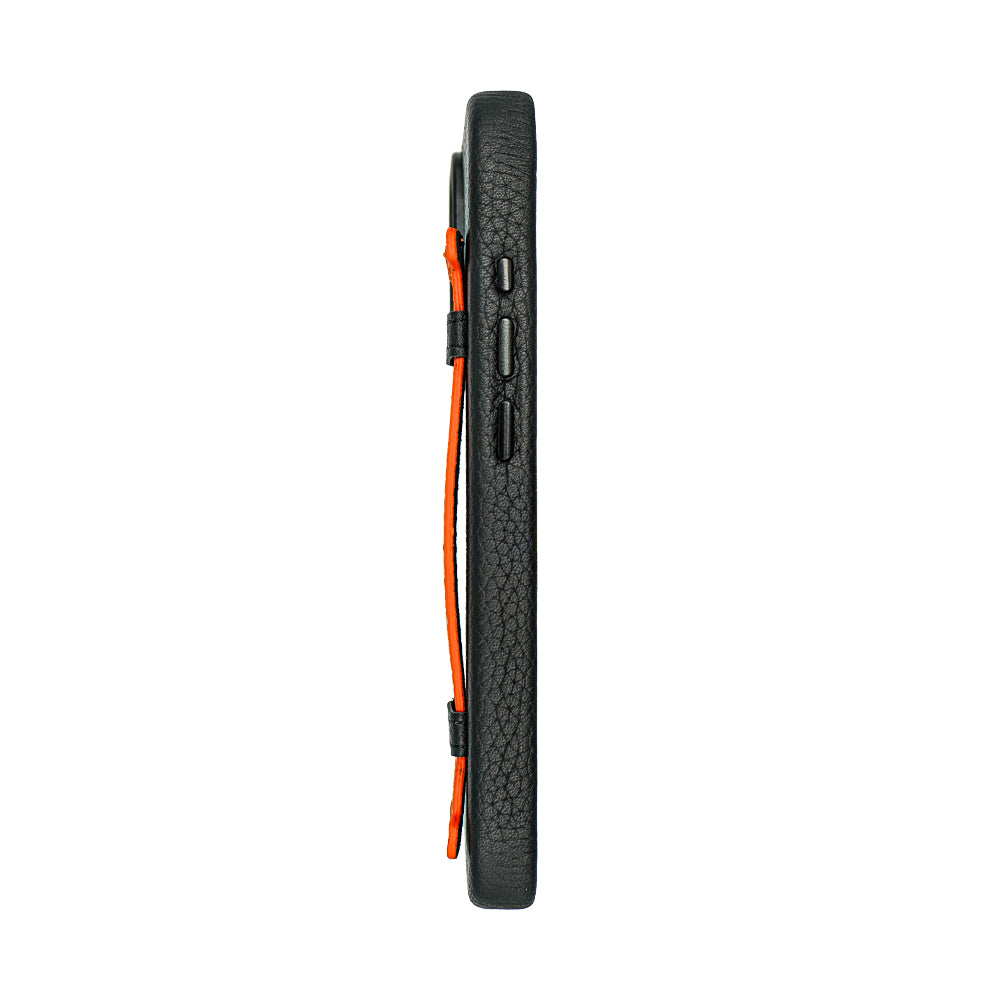 Amur Pro Leather Case For iPhone 16 Series-Black/Orange