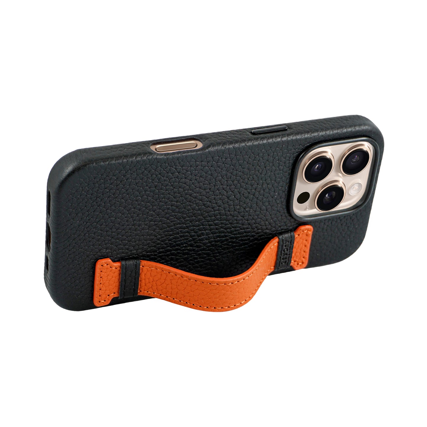 Amur Pro Leather Case For iPhone 16 Series-Black/Orange