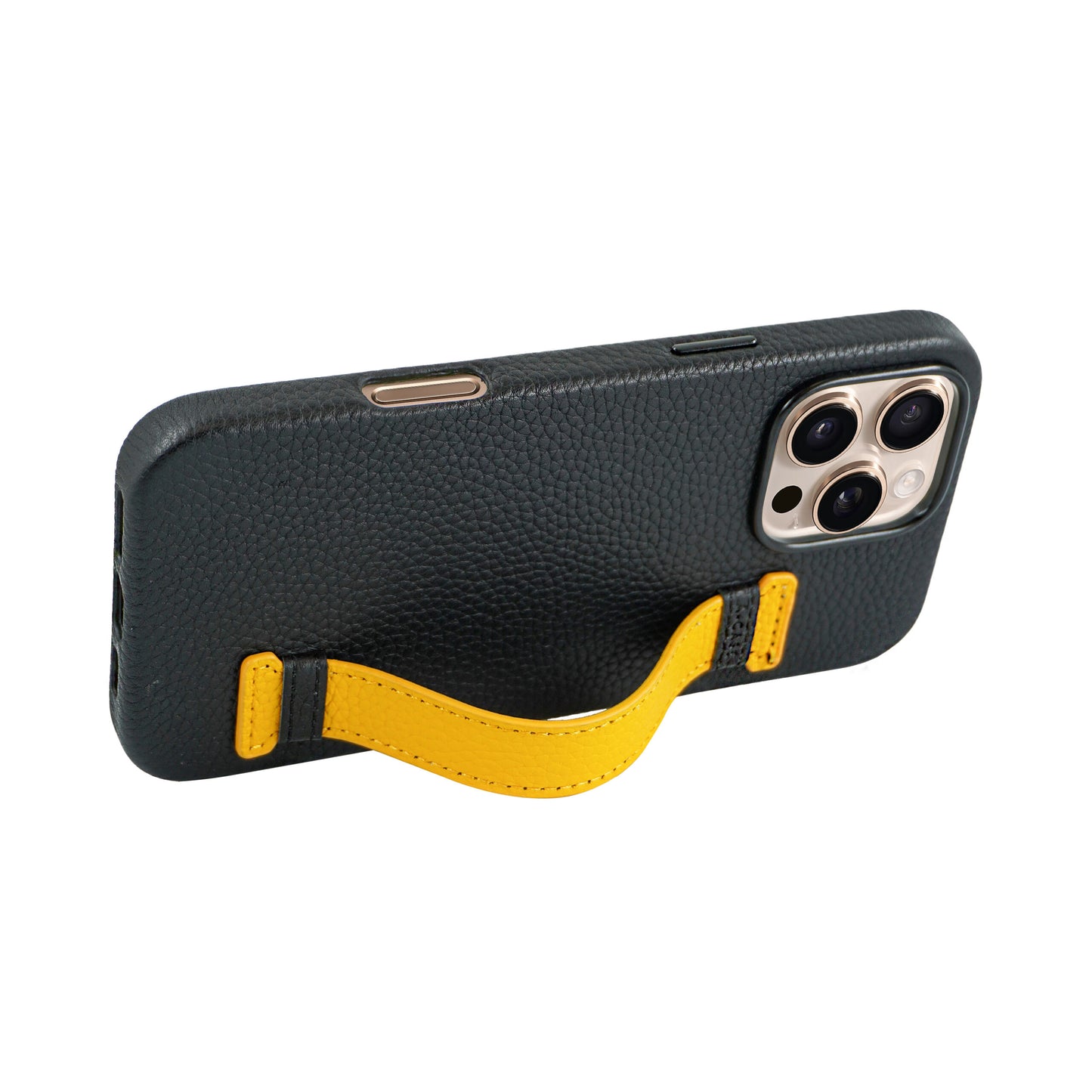 Amur Pro Leather Case For iPhone 16 Series-Black/Yellow