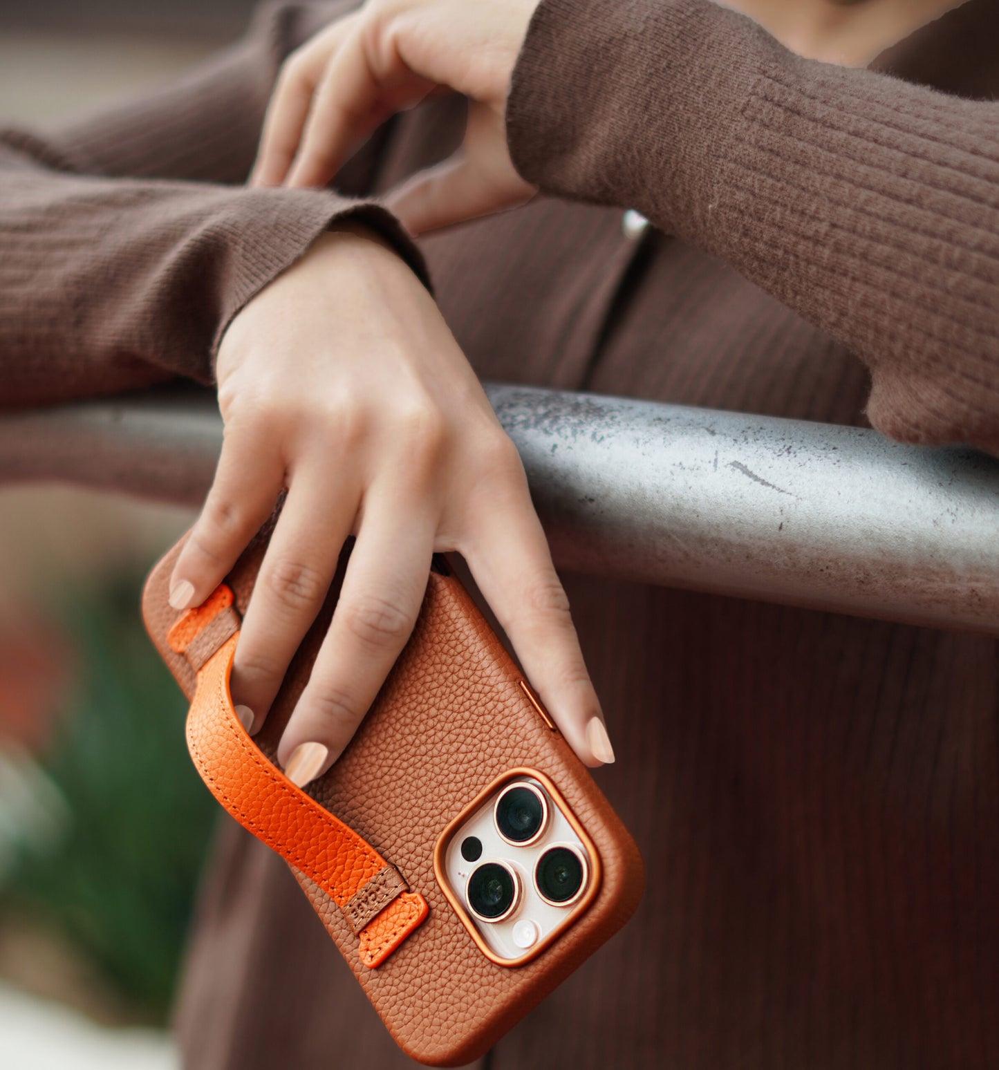 Amur Pro Leather Case For iPhone 16 Series-Brown/Orange