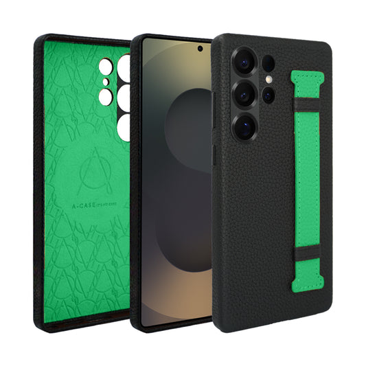 Amur Pro Series A-Case for Samsung Galaxy S25 Ultra - Slim & Lightweight Genuine Leather Case with Magnetic Compatibility and Case-Less Touch Feeling (6.9-Inch)"- Black/Green