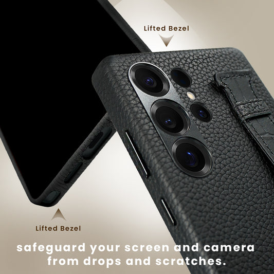 Amur Pro Series A-Case for Samsung Galaxy S25 Ultra - Slim & Lightweight Genuine Leather Case with Magnetic Compatibility and Case-Less Touch Feeling (6.9-Inch)"- Black